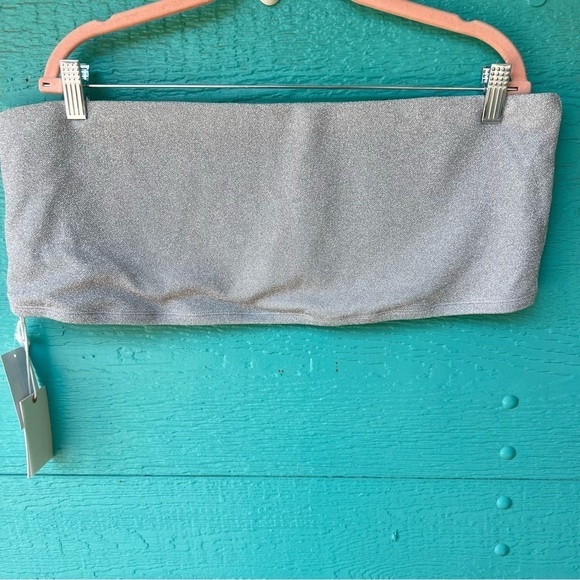 CLEARANCE GOOD AMERICAN BANDEAU SILVER METALLIC STRAPLESS BRA SWIM TOP SZ 4X NWT - Picture 1 of 6